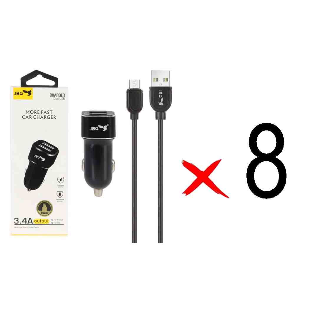 شارژر فندکی فست دو پورت JBQ مدل CN-45 18W همراه با کابل اندروید - مشکی (گارانتی یکساله رصاصی) (بسته 8 عددی)