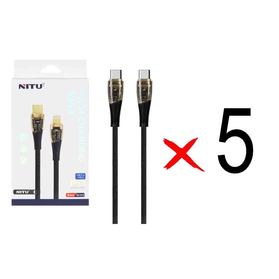 کابل شارژ  و دیتا PD و فست کنفی NITU Type-C to Type-C مدل NC322 - مشکی (گارانتی 18 ماه تعویض نیکان همراه) (بسته 5 عددی)