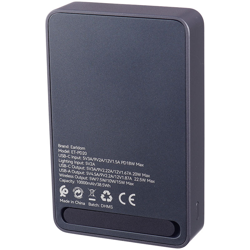 پاور بانک بی سیم فست شارژ ارلدام ET-PD20 PD 15W ظرفیت 10000 میلی آمپر ساعت