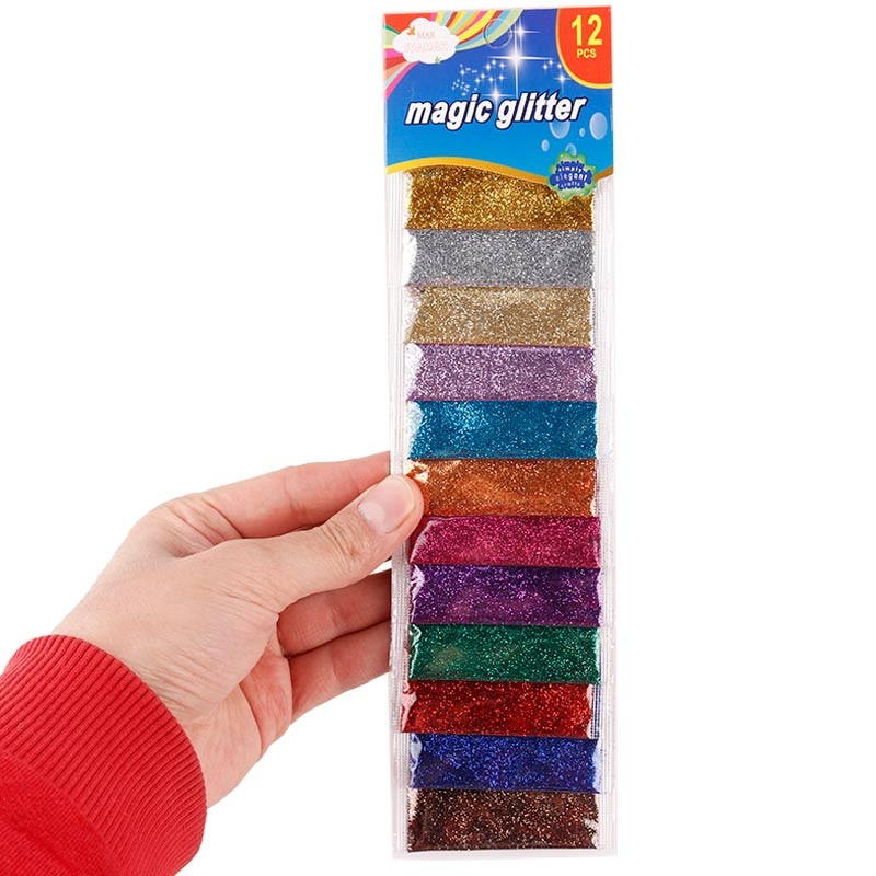 پودر اکلیل رنگی Magic Glitter بسته 12 عددی