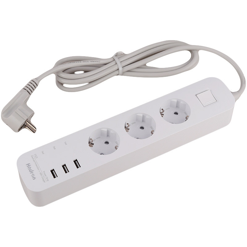 چند راهی 3 خانه ارت دار هادرون P323 با کابل 1.8 متری + شارژر USB