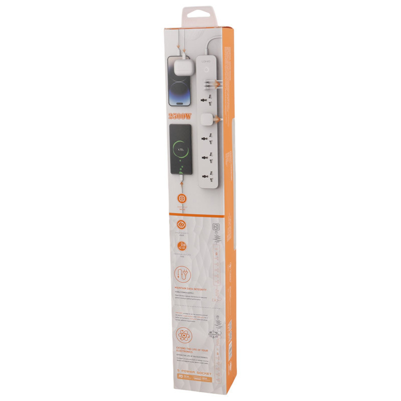 چند راهی 5 خانه الدینیو SC5319 با کابل 2 متری + شارژر USB و Type-C