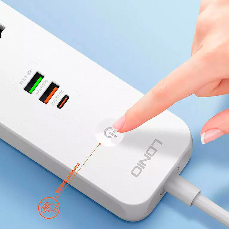 چند راهی 5 خانه الدینیو SC5319 با کابل 2 متری + شارژر USB و Type-C