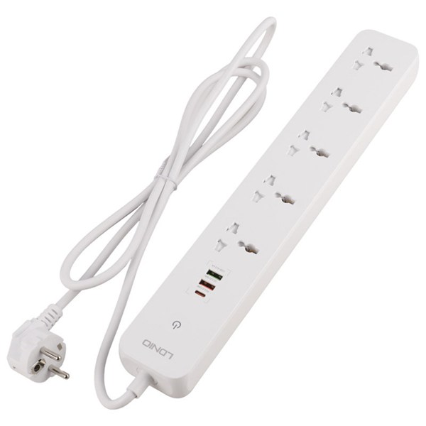 چند راهی 5 خانه الدینیو SC5319 با کابل 2 متری + شارژر USB و Type-C