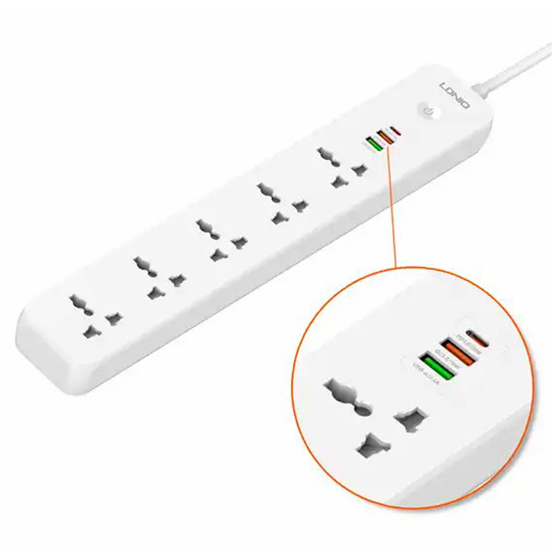 چند راهی 5 خانه الدینیو SC5319 با کابل 2 متری + شارژر USB و Type-C