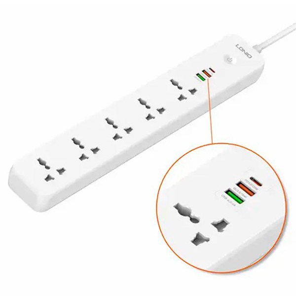 چند راهی 5 خانه الدینیو SC5319 با کابل 2 متری + شارژر USB و Type-C