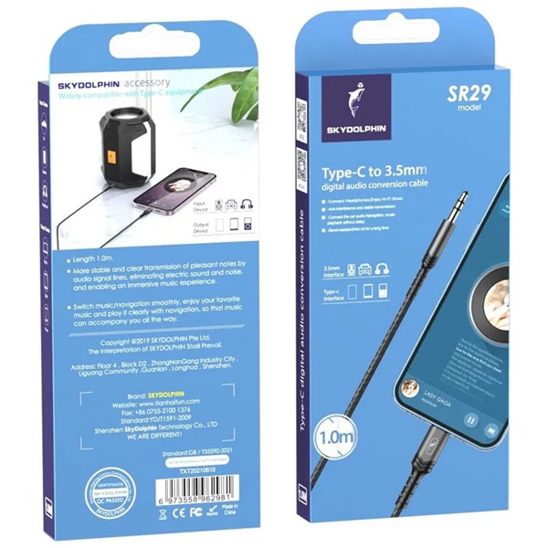کابل تبدیل Type-C به AUX اسکای دلفین SR29 طول 1 متر