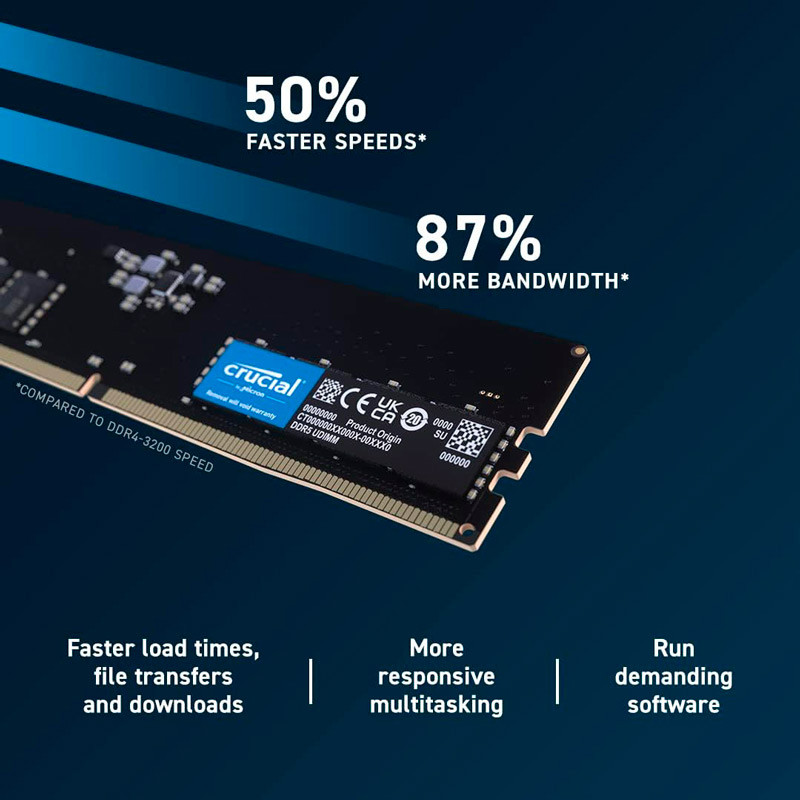 رم کامپیوتر کروشیال U-DIMM DDR5 8GB Single 4800MHz CL40
