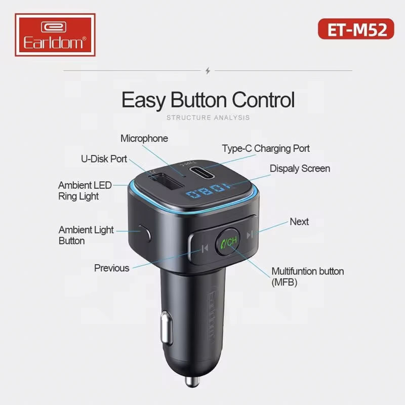 شارژر فندکی + FM Player بلوتوثی Earldom ET-M52