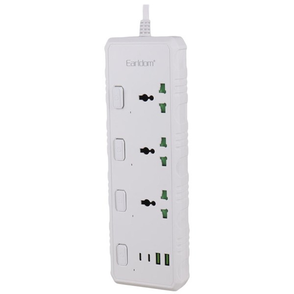 چند راهی 3 خانه ارت دار ارلدام ES-SC10 با کابل 2 متری + شارژر USB و Type-C