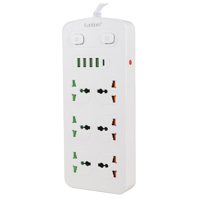 چند راهی 6 خانه ارت دار ارلدام ES-SC09 با کابل 2 متری + شارژر USB و Type-C