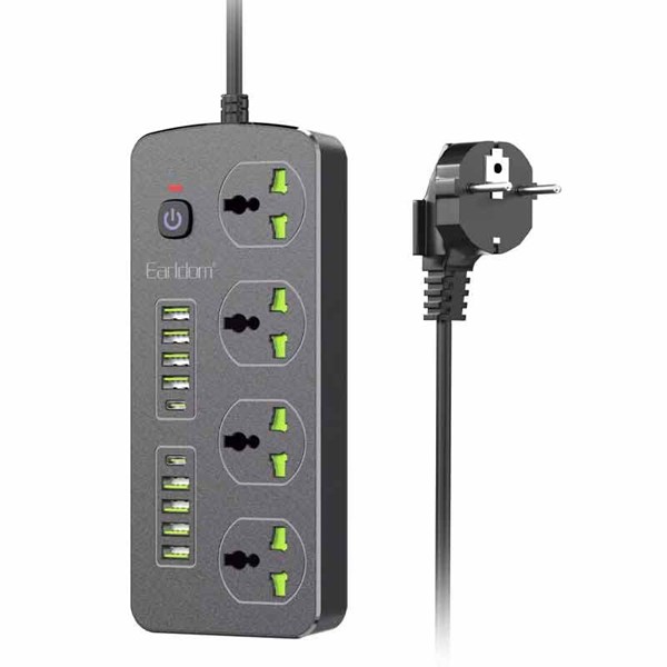 چند راهی 4 خانه ارلدام ES-SC11 با کابل 2 متری + شارژر USB و Type-C