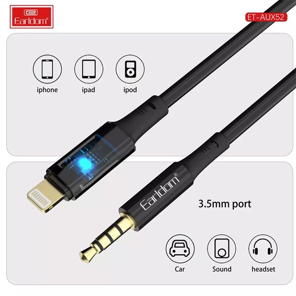 کابل تبدیل Lightning به AUX ارلدام ET-AUX52 طول 1 متر