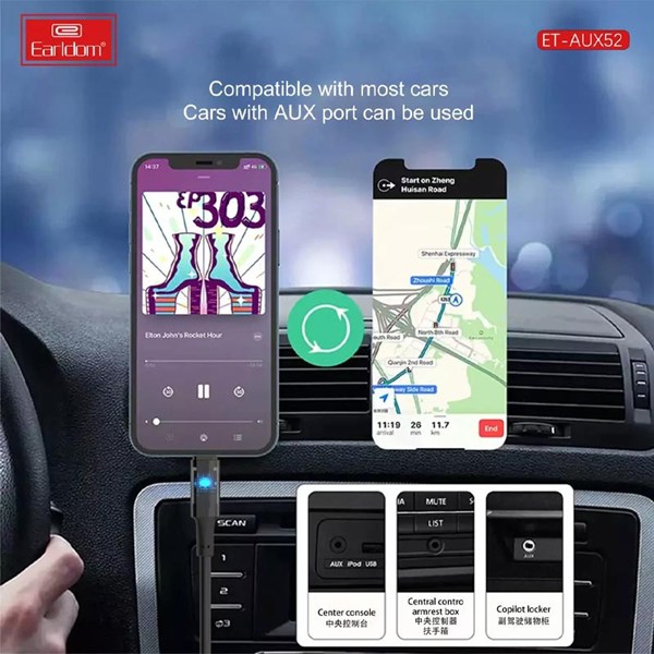 کابل تبدیل Lightning به AUX ارلدام ET-AUX52 طول 1 متر