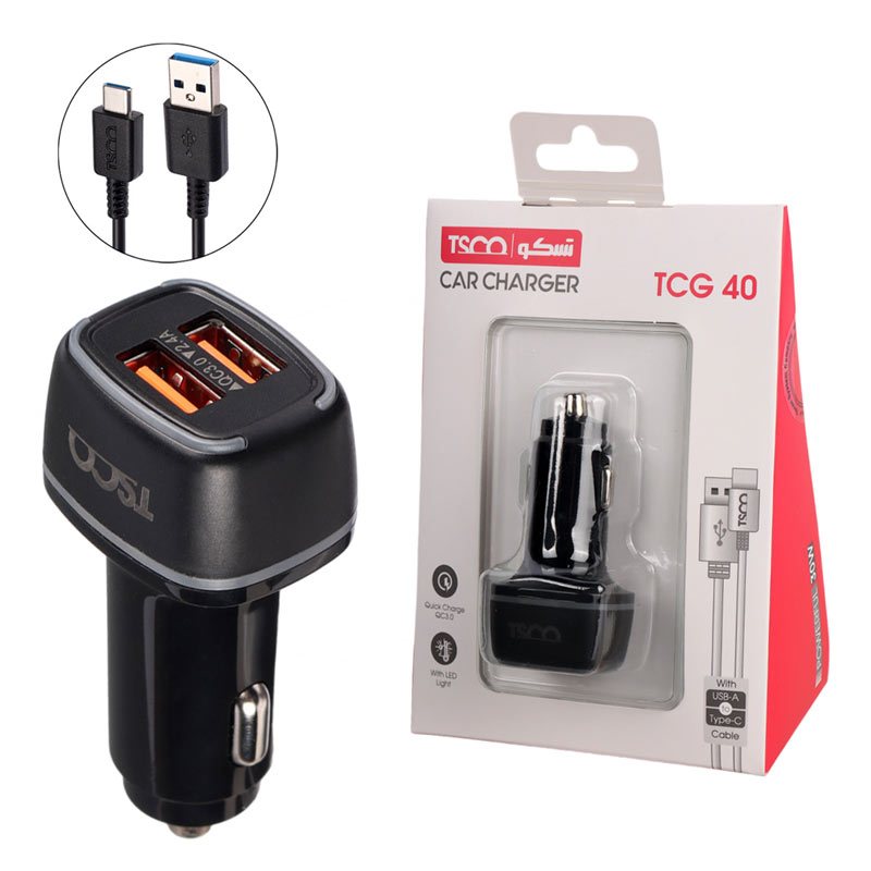 شارژر فندکی 18 وات تسکو TCG40 + کابل تایپ سی