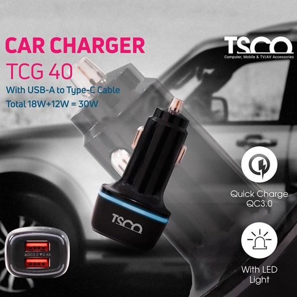 شارژر فندکی 18 وات تسکو TCG40 + کابل تایپ سی