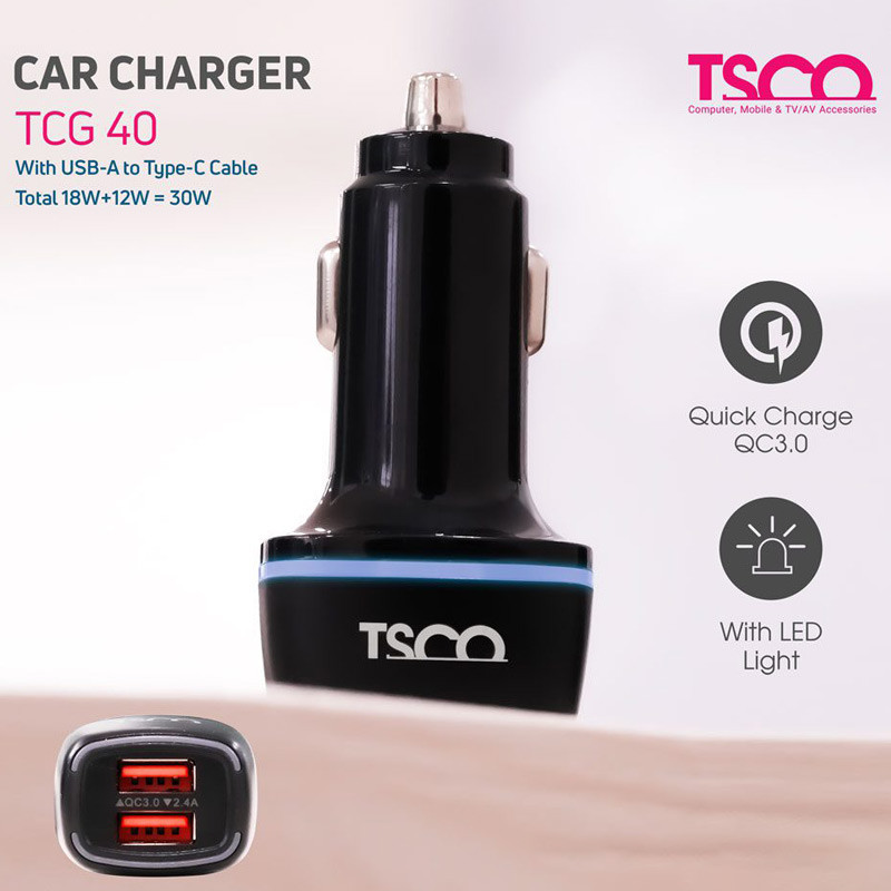 شارژر فندکی 18 وات تسکو TCG40 + کابل تایپ سی