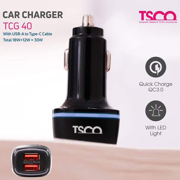 شارژر فندکی 18 وات تسکو TCG40 + کابل تایپ سی