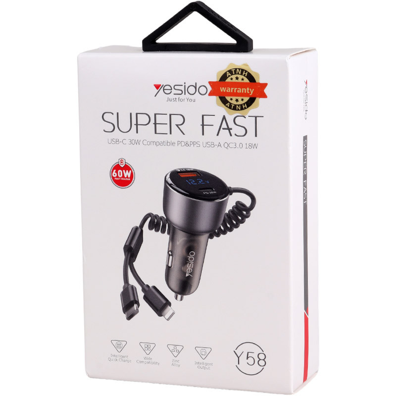 شارژر فندکی فست شارژ Yesido Y58 3A QC3.0 PD 30W