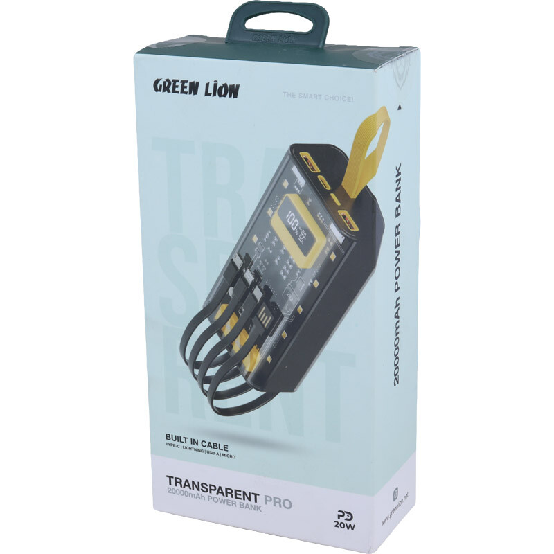 پاور بانک فست شارژ گرین لاین Transparent Pro PD 20W ظرفیت 20000 میلی آمپر ساعت