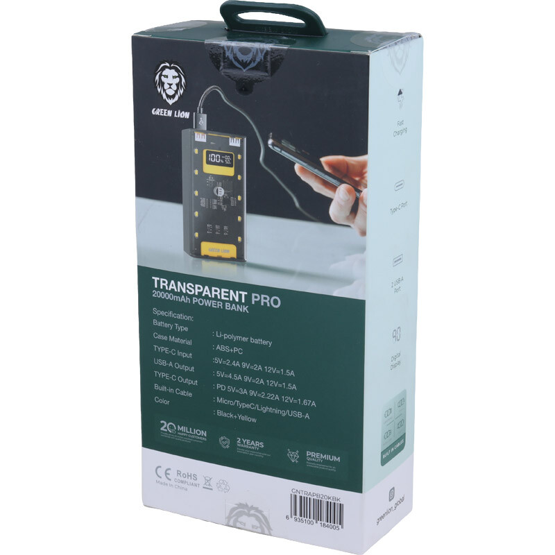 پاور بانک فست شارژ گرین لاین Transparent Pro PD 20W ظرفیت 20000 میلی آمپر ساعت
