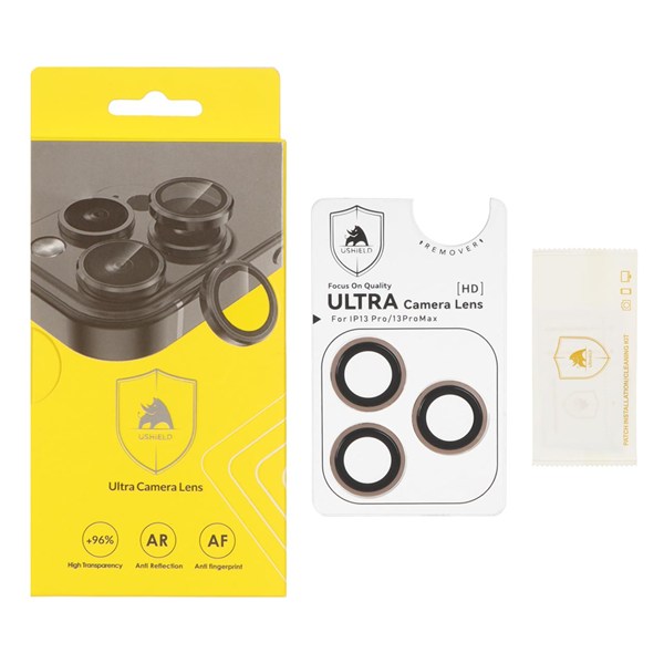 محافظ لنز رینگی اورجینال Ultra Camera Lens شابلون دار Apple iPhone 13 Pro / iPhone 13 Pro Max - طلایی (پک دار)