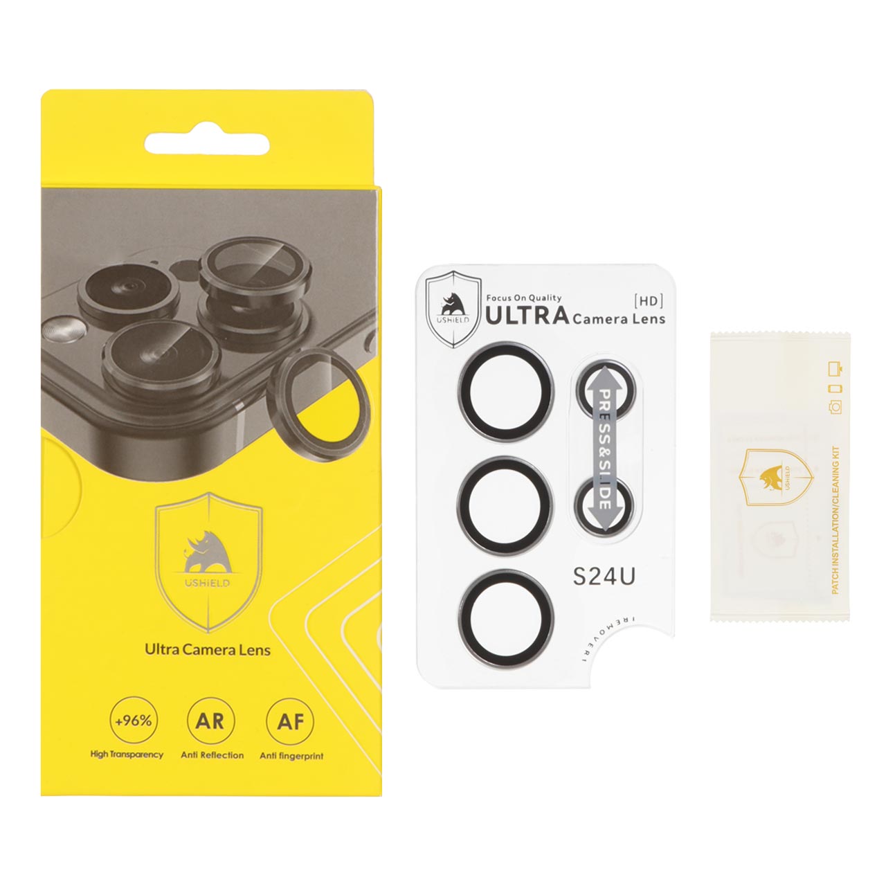 محافظ لنز رینگی اورجینال Ultra Camera Lens شابلون دار Samsung Galaxy S24 Ultra - خاکستری روشن (پک دار)