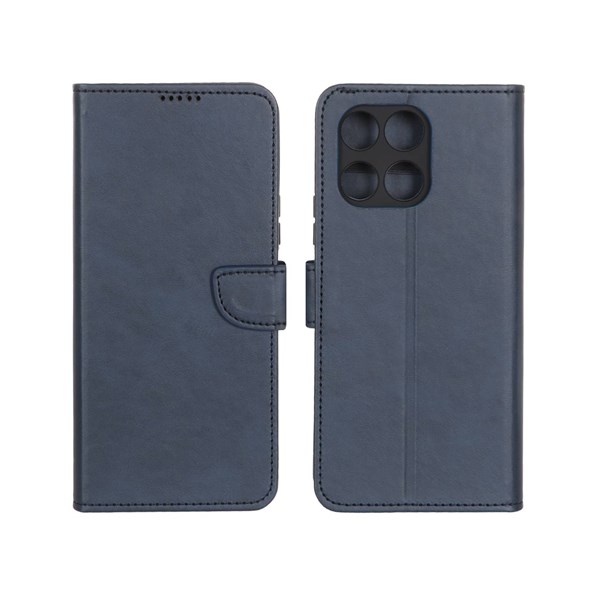 کیف چرمی موبایل مگنتی محافظ لنزدار Honor X5b / X5b Plus - سرمه ای