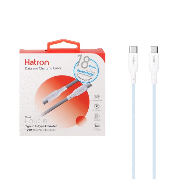 کابل شارژ فست Hatron Type-C To Type-C مدل HC610HB 100W - آبی