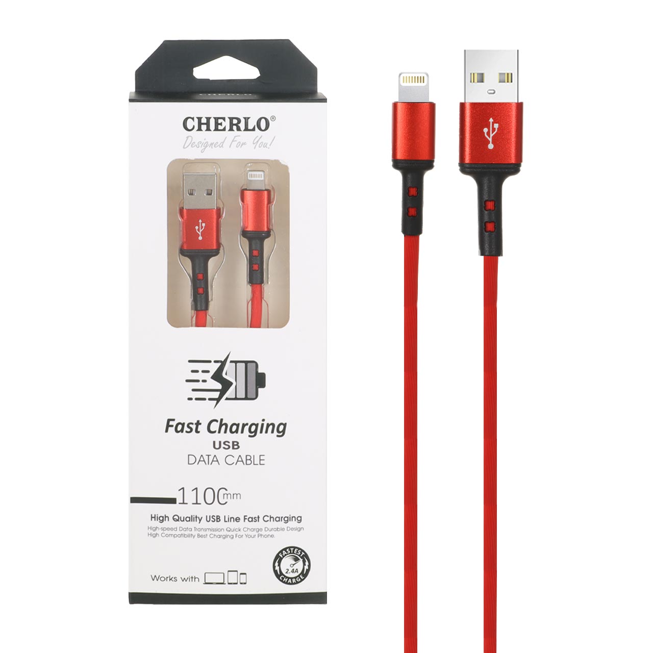 کابل شارژ 1.1 متری فست آیفون CHERLO مدل CH-IP06 - قرمز - SMO