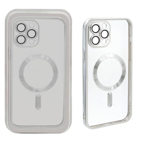 قاب اورجینال الکترواستاتیک Magsafe لنز گلس دار Apple iPhone 12 Pro Max - نقره ای (پک دار)
