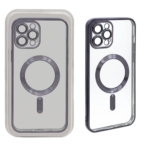 قاب اورجینال الکترواستاتیک Magsafe لنز گلس دار Apple iPhone 12 Pro Max - مشکی (پک دار)