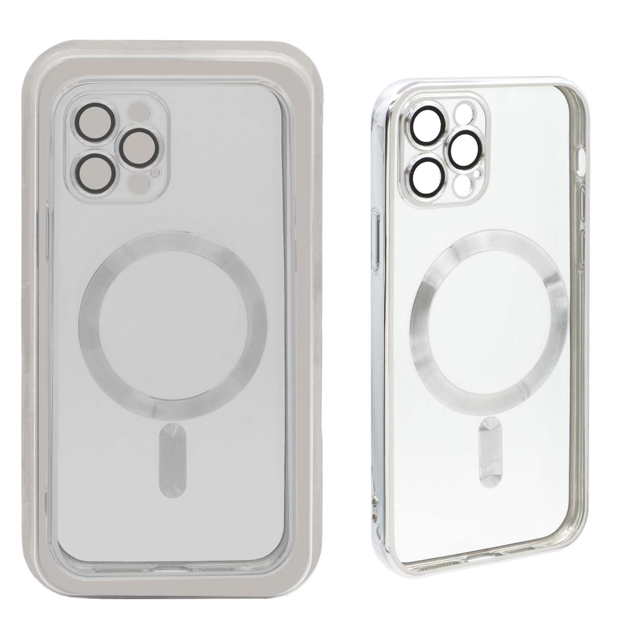 قاب اورجینال الکترواستاتیک Magsafe لنز گلس دار Apple iPhone 12 Pro - نقره ای (پک دار)