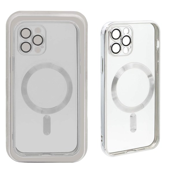 قاب اورجینال الکترواستاتیک Magsafe لنز گلس دار Apple iPhone 12 Pro - نقره ای (پک دار)