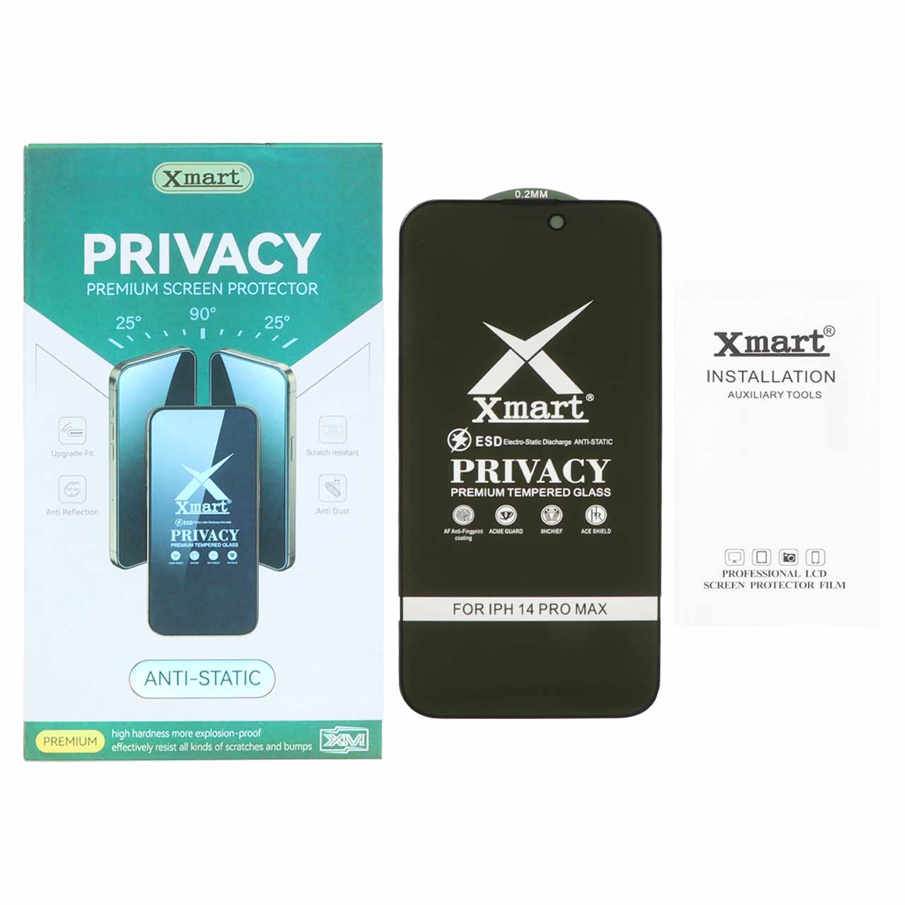 محافظ صفحه نمایش شیشه ای Full Cover XMART Privacy مدل Apple iPhone 14 pro max - مشکی (پک دار)
