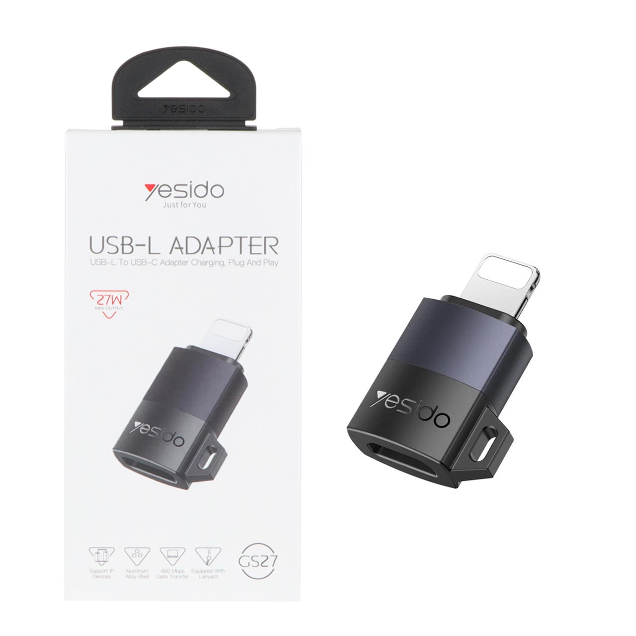 تبدیل Yesido Lightning To Type-C مدل GS27 27W - خاکستری (گارانتی 18 ماه تعویض نیکان همراه)