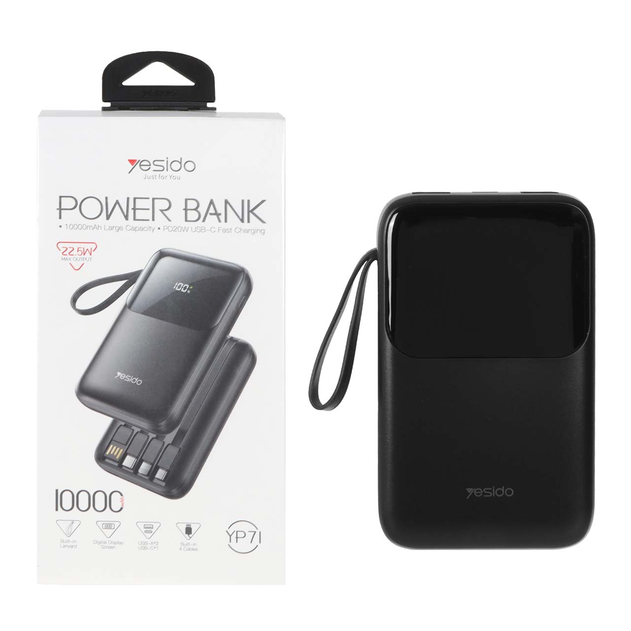 پاوربانک PD و فست شارژ Yesido 10000mAh مدل YP71 22.5W - مشکی (گارانتی 18 ماه تعویض نیکان همراه)