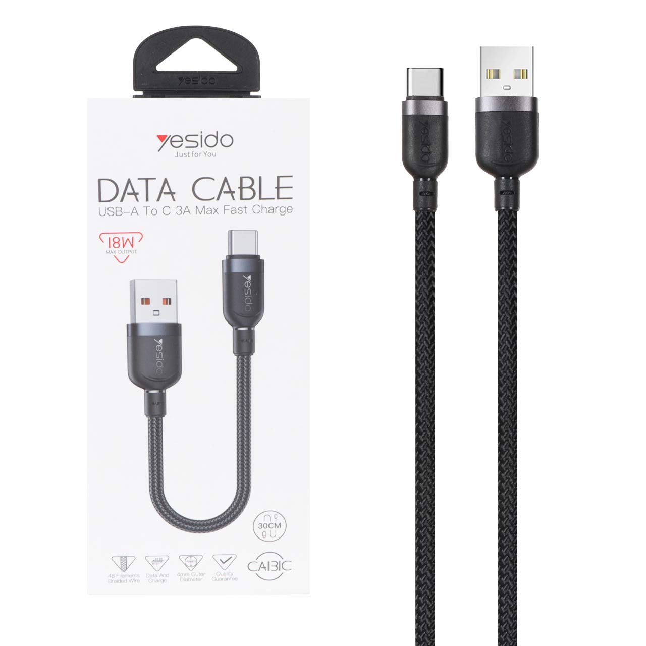 کابل شارژ فست پاوربانک Yesido Type-C مدل CA131C 18W - مشکی (گارانتی 18 ماه تعویض نیکان همراه)