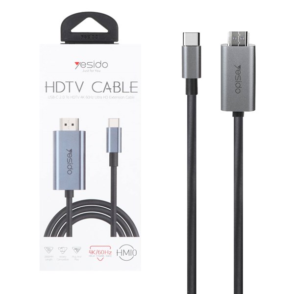 تبدیل 2 متری Yesido Type-C To HDMI مدل HM10 - خاکستری (گارانتی 18 ماه تعویض نیکان همراه)
