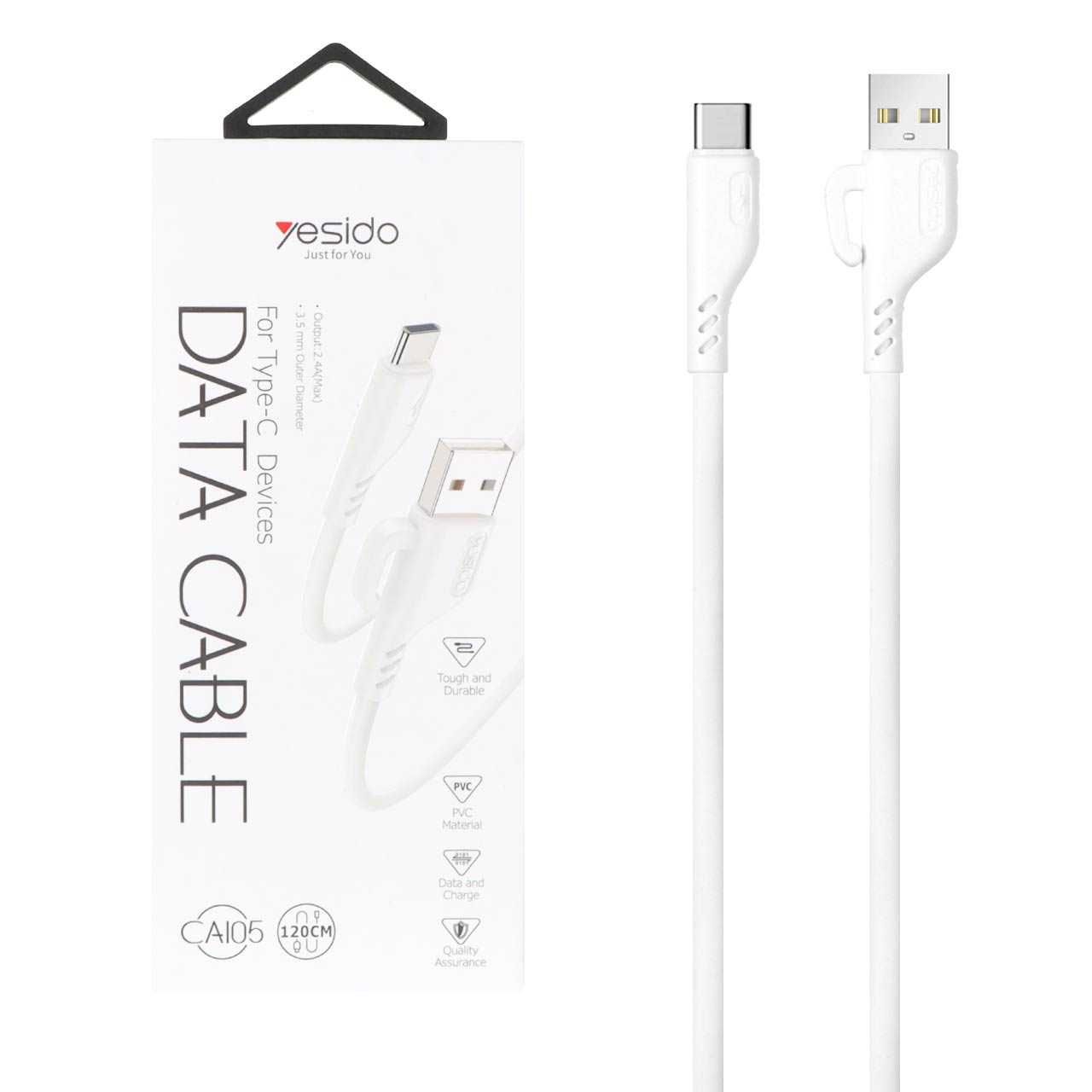 کابل شارژ فست 1.2 متری Yesido Type-C مدل CA105C - سفید (گارانتی12 ماه تعویض نیکان همراه)