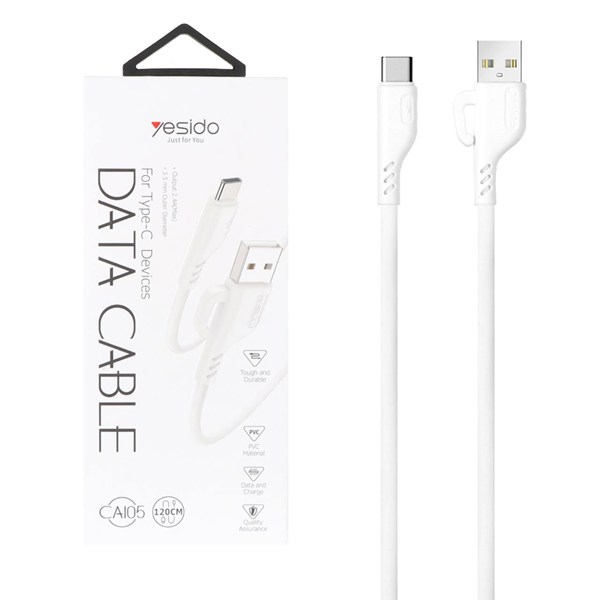 کابل شارژ فست 1.2 متری Yesido Type-C مدل CA105C - سفید (گارانتی12 ماه تعویض نیکان همراه)