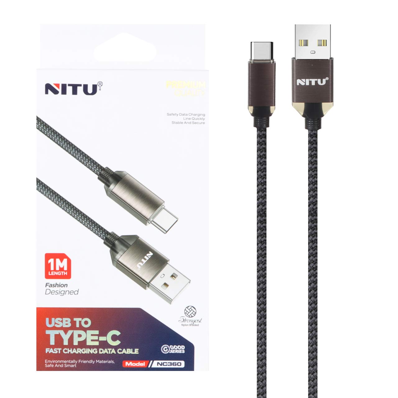کابل شارژ فست Nitu Type-C مدل NC360 - مشکی (گارانتی 18 ماه تعویض نیکان همراه)