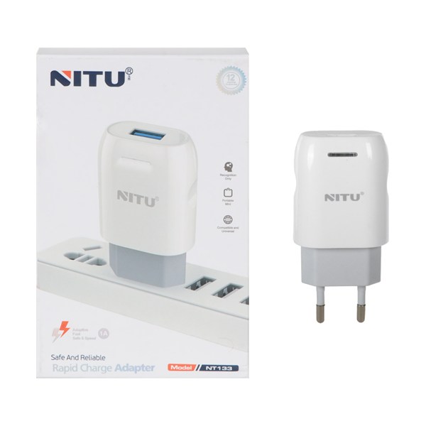 شارژر دیواری فست تک پورت Nitu مدل NT133 - سفید (گارانتی 12 ماه تعویض نیکان همراه)