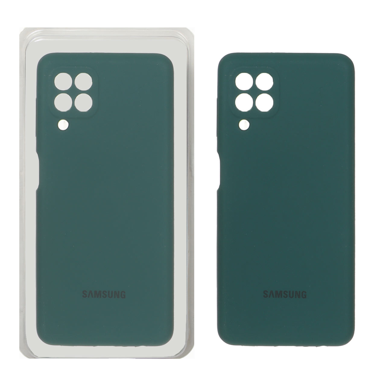 قاب سیلیکونی پاک کنی محافظ لنزدار اورجینال Samsung Galaxy A22 4G / M22 / M32 4G / F22 - سبز تیره (پک دار)