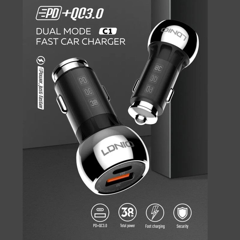 شارژر فندکی فست شارژ Ldnio C1 QC3.0 PD 20W + کابل تایپ سی