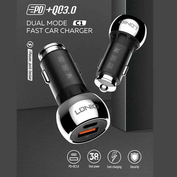 شارژر فندکی فست شارژ Ldnio C1 QC3.0 PD 20W + کابل تایپ سی