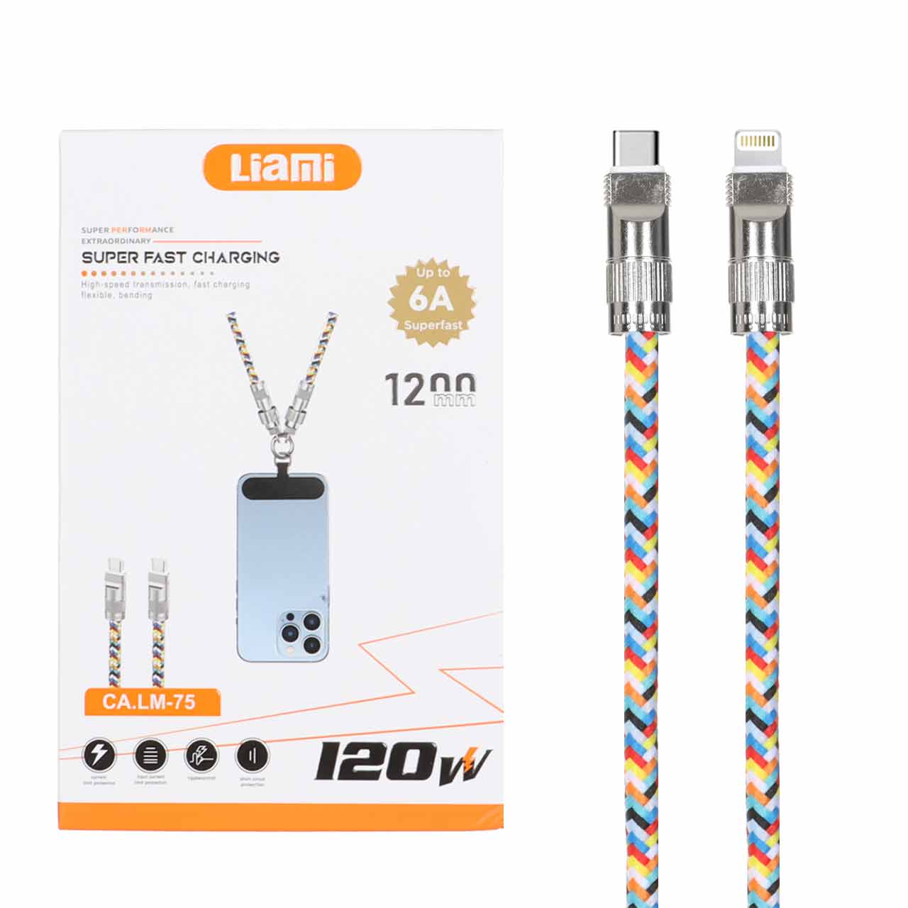 کابل شارژ فست Liami Type-C To Lightning مدل CA-LM75 120W - چند رنگ (گارانتی شش ماهه شرکتی)