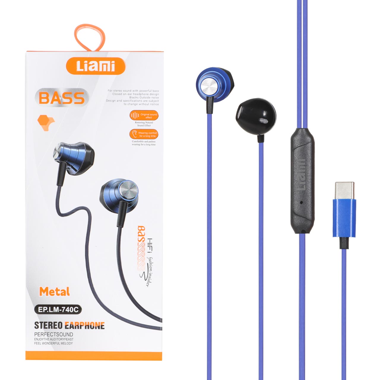 هندزفری باسیم با پورت Liami Type-C مدل EP.LM-740C - آبی (گارانتی شش ماهه شرکتی)