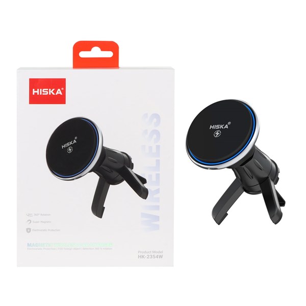 شارژر وایرلس و هولدر گوشی موبایل دریچه کولری Hiska مدل HK-2354W - مشکی