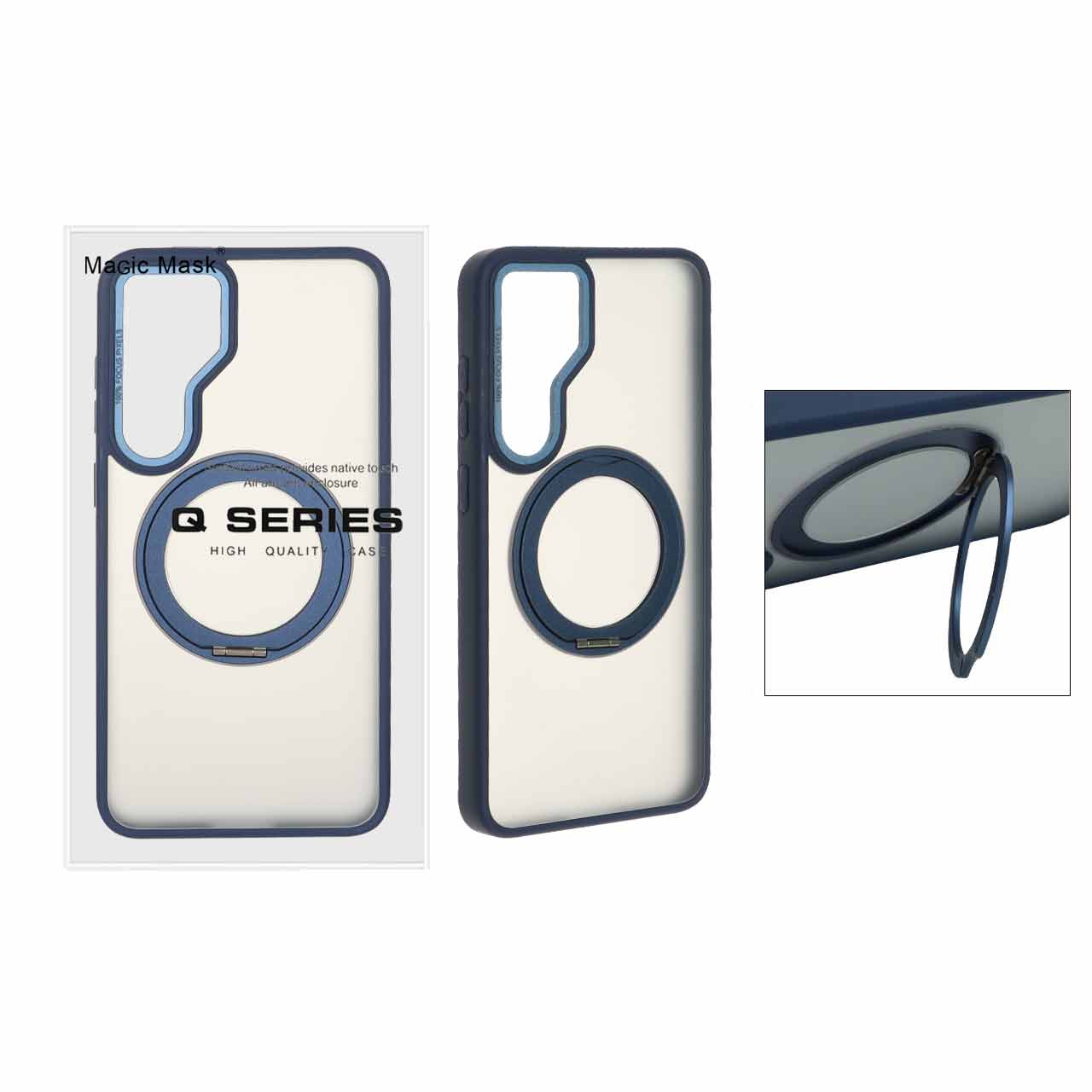 قاب اورجینال Magic Mask استند چرخشی Magsafe مدل Samsung Galaxy S25 FE - سرمه ای (پک دار)